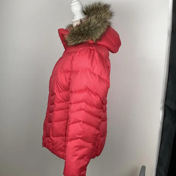 Lands End Puffer Pink Faux Fur Removable Hood Winter Jacket - Picture 2 of 16